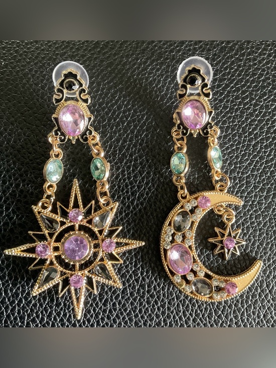 Unbranded Jewelry - Gold-Tone Pink Gem Starburst Drop Earrings